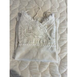 At Last Crochet Cami Top Linen Blend Sleeveless Boho Chic Tank Top Large